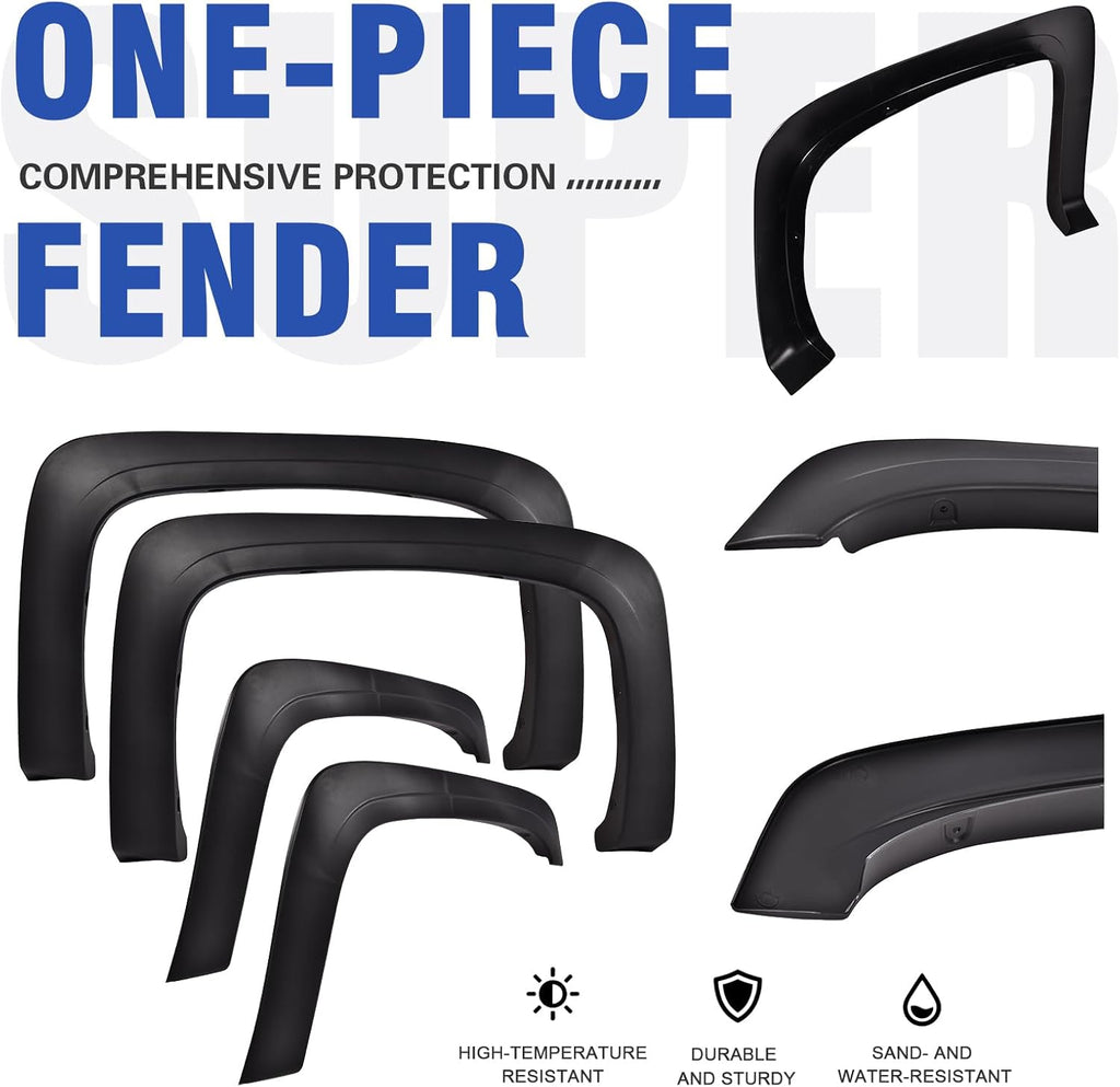 CROSSDESIGN Fender Flares Fit 2007-2013 Chevy Silverado 1500 2500HD 3500HD 6.5' 8' Bed, UV Resistant Factory Style Black Wheel Flares Cover Wheel Well Rust, 4 Pieces Kit Exclude Dually & GMC Sierra