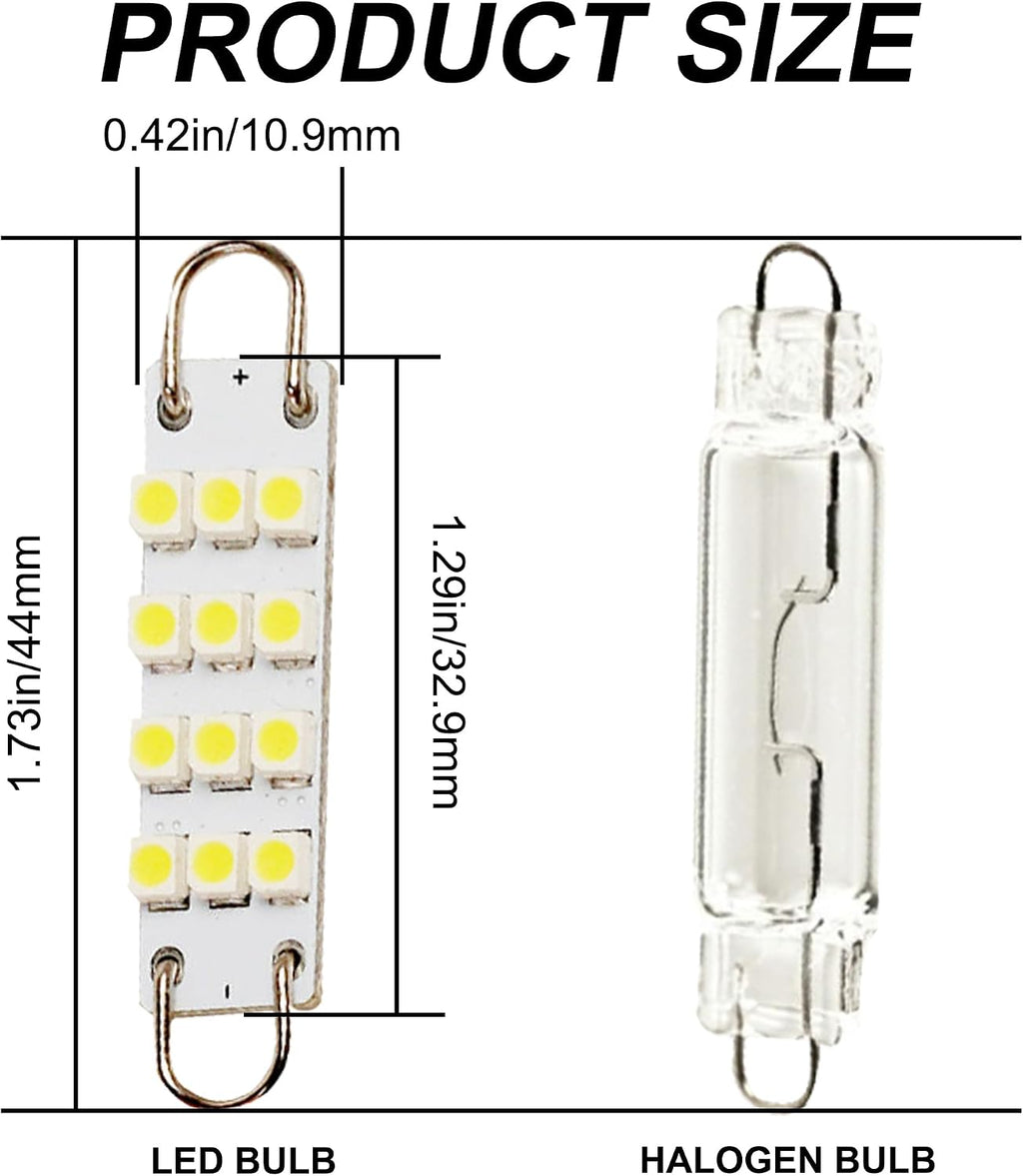 Festoon 561 562 567 564 44mm Led Light White Replacement for Car Interior Light Dome Map Light Door Courtesy Lights Trunk Light (Pack of 2)
