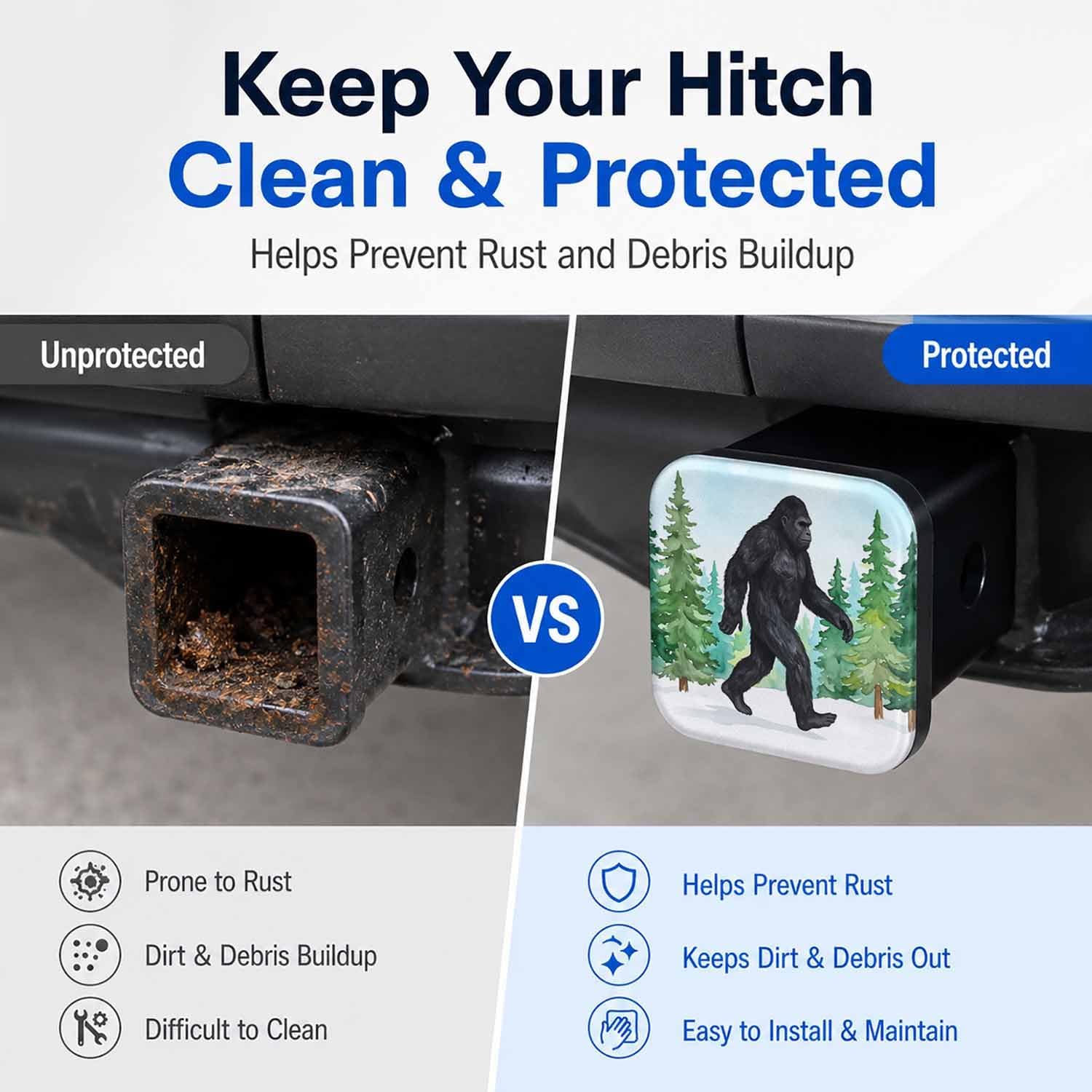 Hitch Cover Receiver Tube Hitch Plug Forest Sasquatch, Tool-Free Install Tow Hitch Covers, Universal Trailer Hitch Cap Protector for Trucks, 2 Inch Hitch Receiver Cover for Women Men