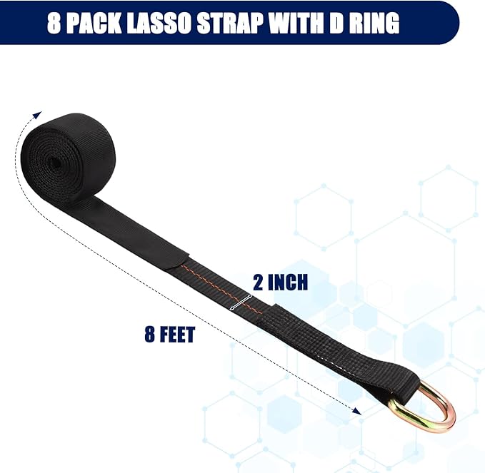 8Pack 2'' X 8ft Tow Truck Straps Lasso Wheel Lift Straps Lasso Tow Strap - Image 2