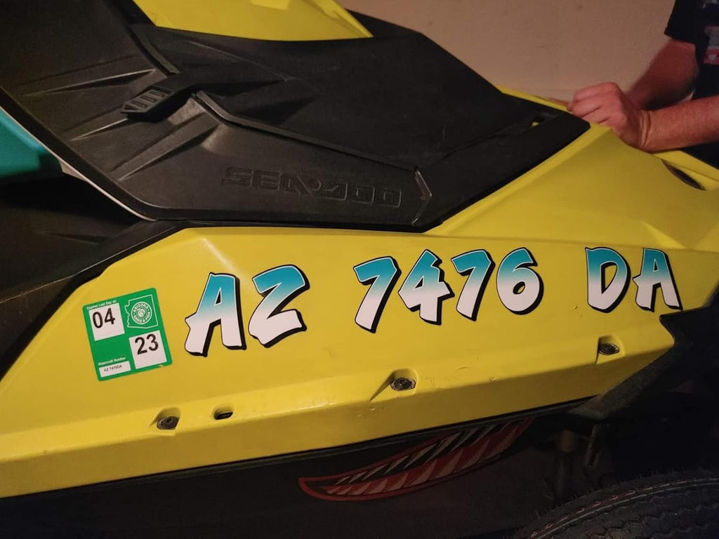 Custom Registration Numbers & Letters X-Treme Tac (Two Decals) for Kayaks Jetskis and Boats (High Tack Grip Adhesive)