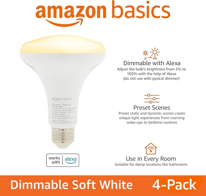 Amazon Basics Smart BR30 LED Light Bulb, Dimmable Soft White, Works - Image 2