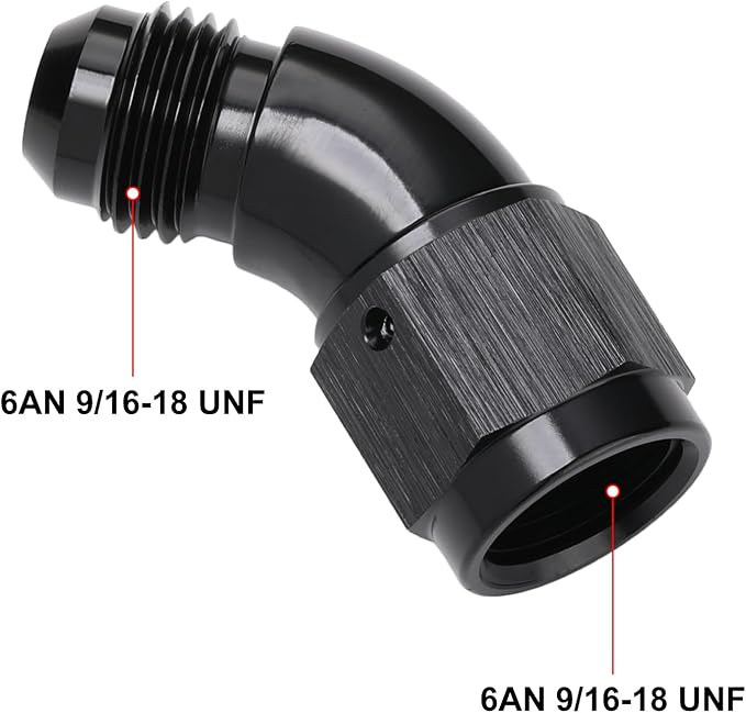 45 Degree 6AN Male to 6AN Female Swivel Full Flow Fitting Adapter Coupler - Image 2