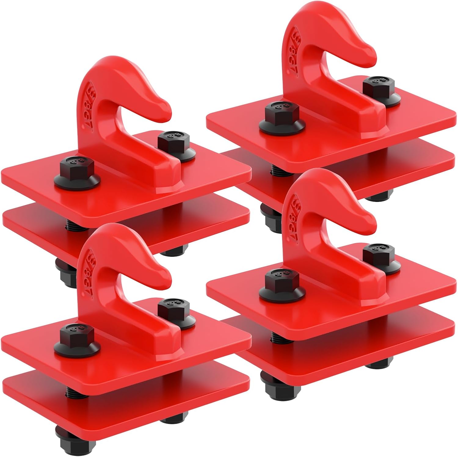 4 Pack 3/8" Tractor Bucket Grab Hooks, Grade 70 Forged Steel Bolt On Grab Hook with Backer Plate, Heavy Duty Tow Hook for Tractor Bucket, Loader, Truck, UTV, RV, 15,000 lbs, Red