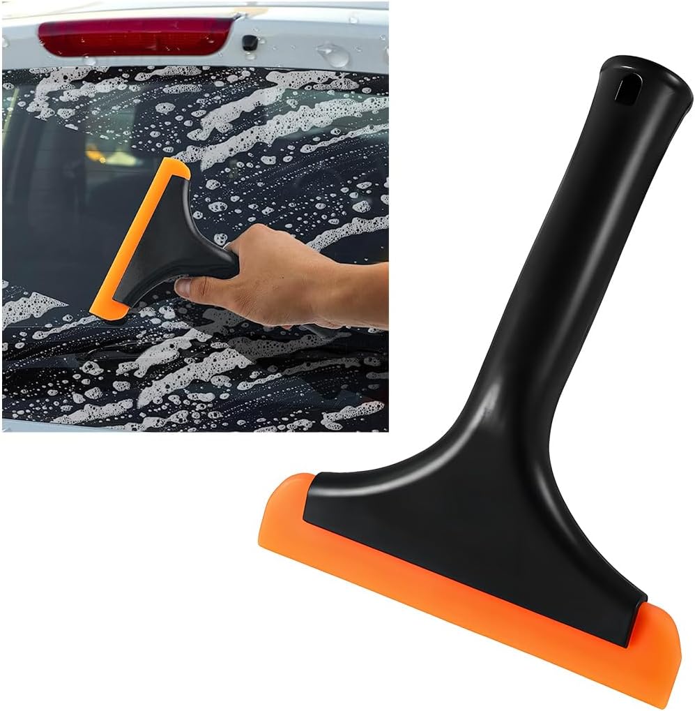 KVAEY Small Silicone Window Squeegee, 5.9 Inch Car Windshield Water Blade Squeegee with Non-Slip Handle, All-Purpose Cleaning Squeegee for Car Windshield, Window, Mirror (Black)