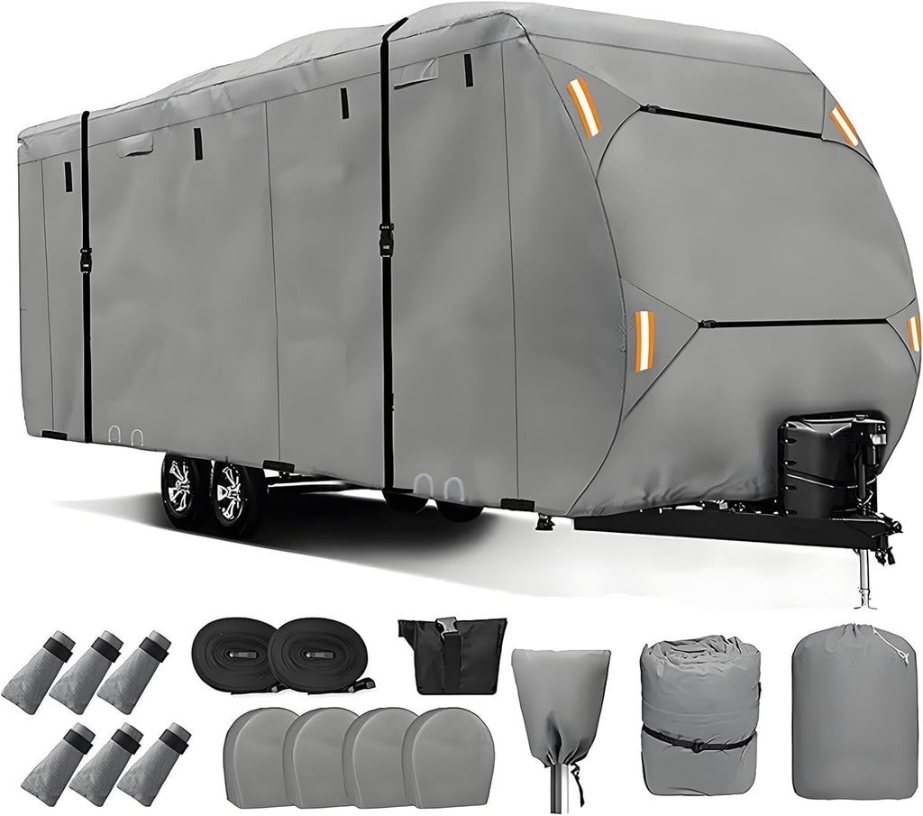 Custom Fit Travel Trailer Cover for Skyline Layton 290RLS 2012-2016, Heavy Duty 420D Waterproof RV Cover, Windproof All Weather Camper Storage Cover