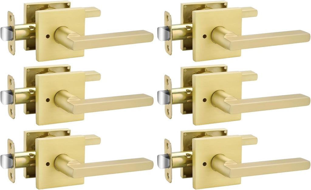 goldenwarm brushed gold door handles interior, privacy door, main product view