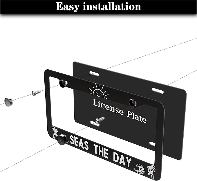 License Plate Frames for Men Black and White License Plate Cover for Women Seas - Image 7