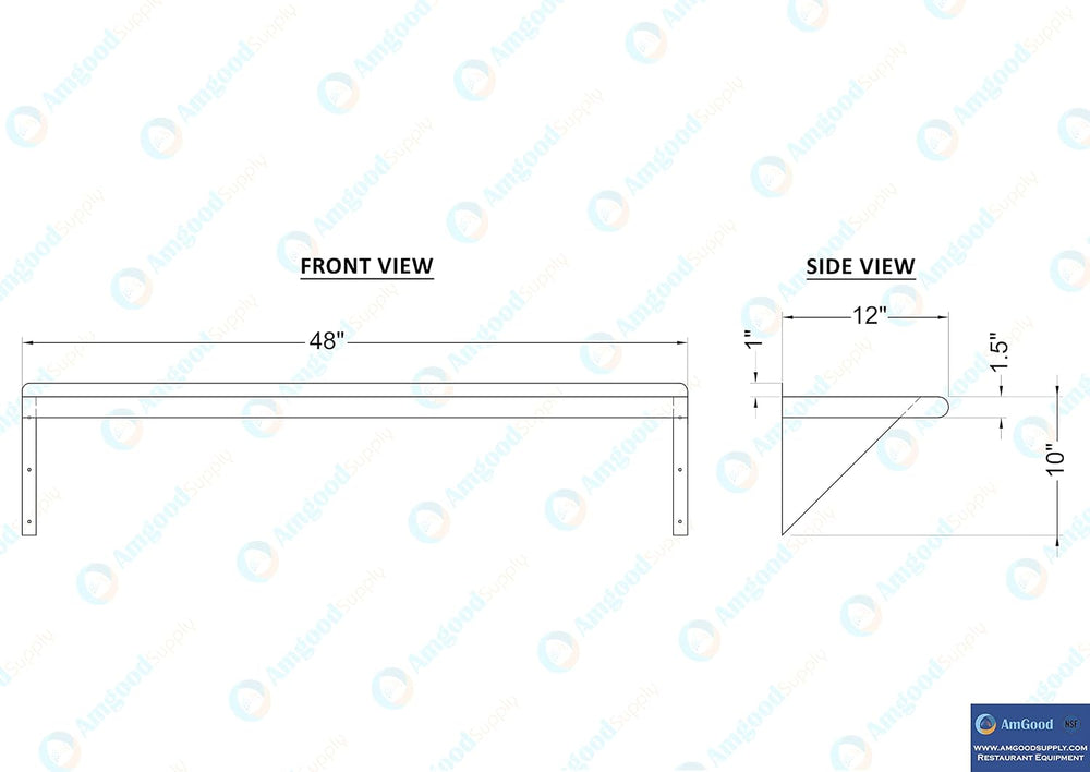 AmGood 12 in. x 48 in. Stainless Steel Wall Shelf with Backsplash - Holds 250...