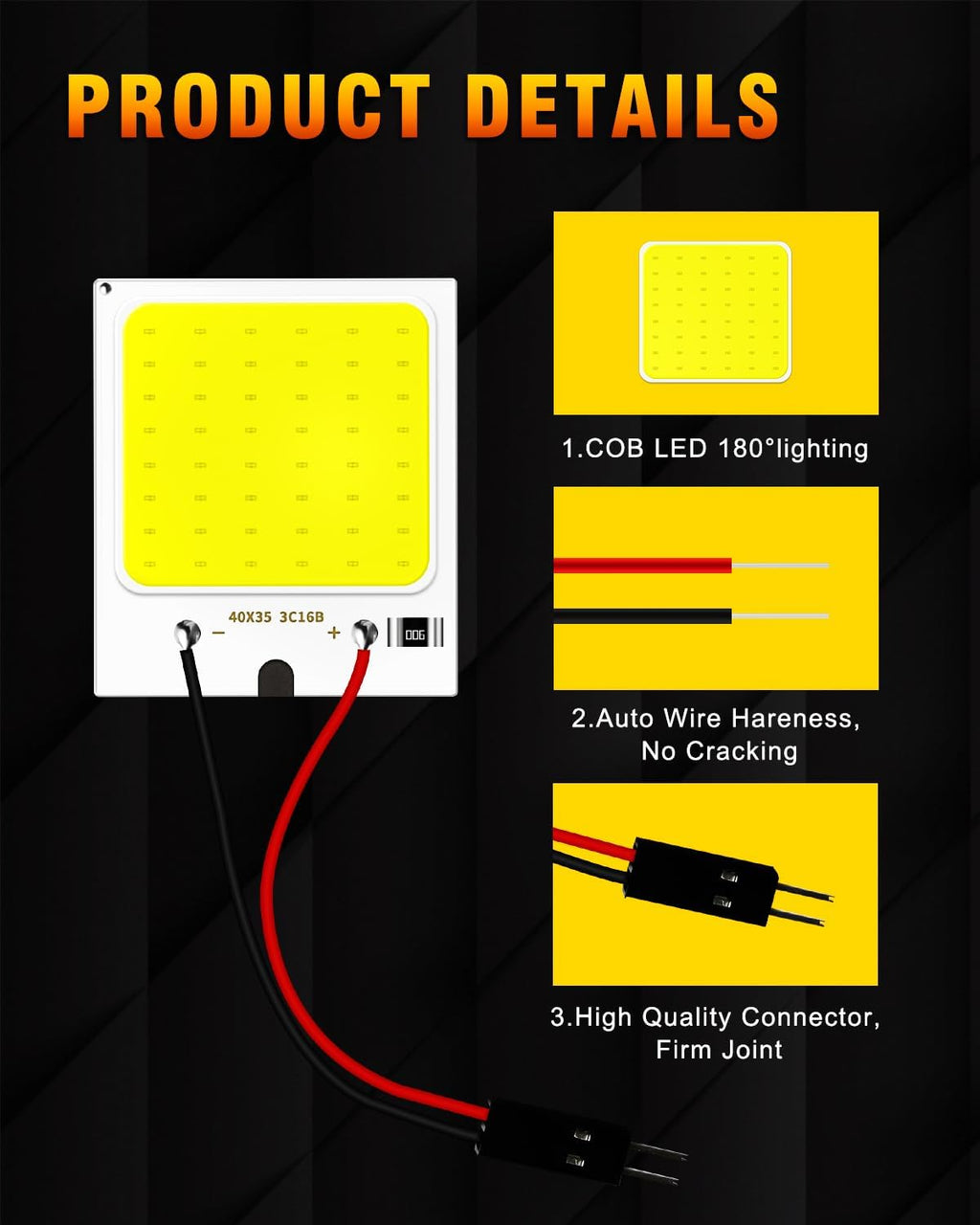 Qasim LED Dome Light 12V COB 48-SMD Auto Car Interior LED Panel Light, Reading Plate Light, Roof Ceiling, Map Lamp with BA9S T10 Festoon Adapters(Pack of 10)