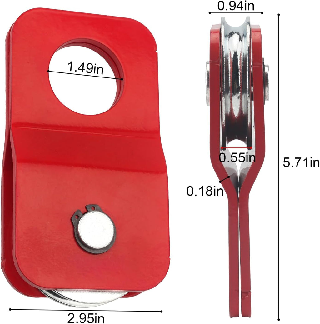 Winch Snatch Block 8000 lbs, Heavy Duty Recovery Pulley for ATV UTV Off-Road, Fits 1/4"–5/16" Winch Cable, Load-Doubling & Direction Change (Red)