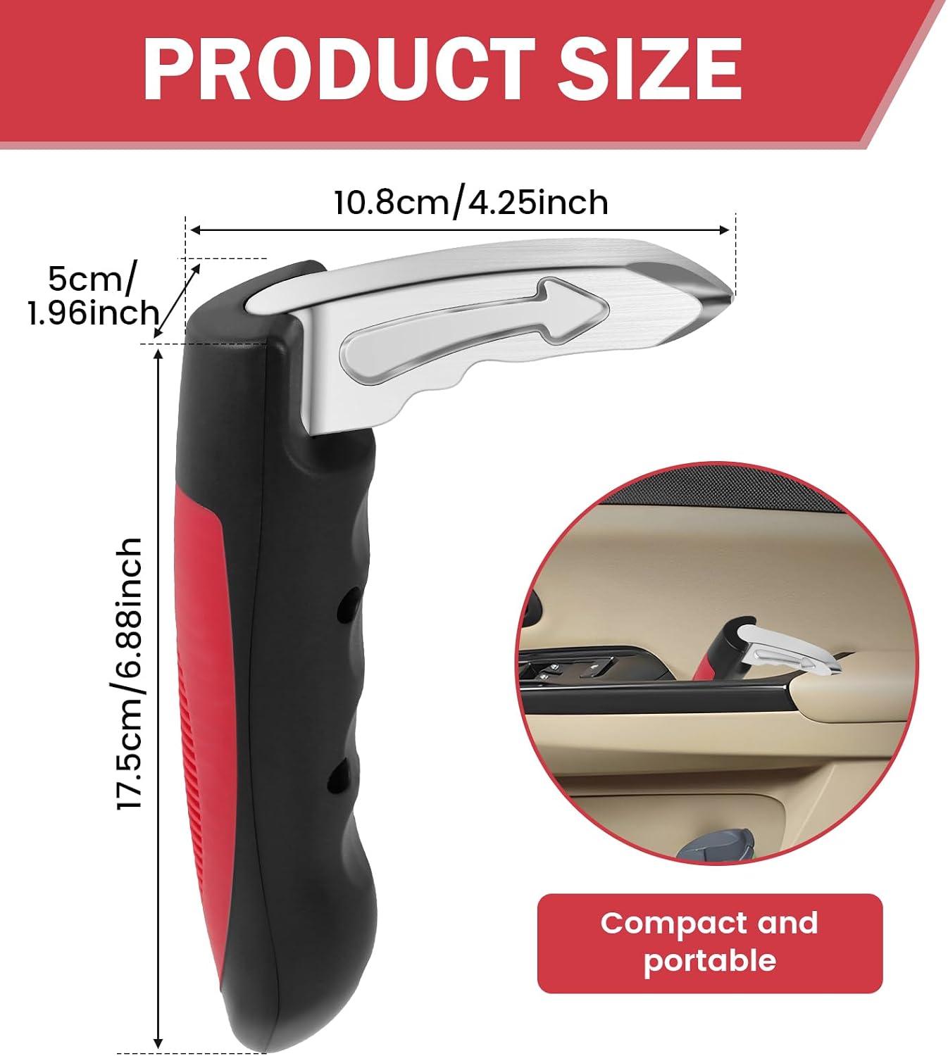 2 Pack Car Door Handle for Elderly, Multifunctional Car Handle Assist with Anti-Slip Grip, Portable Vehicle Support Handle Auto Cane for Seniors and Handicapped, Red