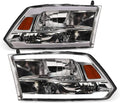 DRL LED Strip Tube Bar Chrome Housing Crystal Headlights Signal Lamps Amber Reflector nb Compatible With 09-18 Dodge Ram 1500/19-24 Classic / 10-18 2500 3500