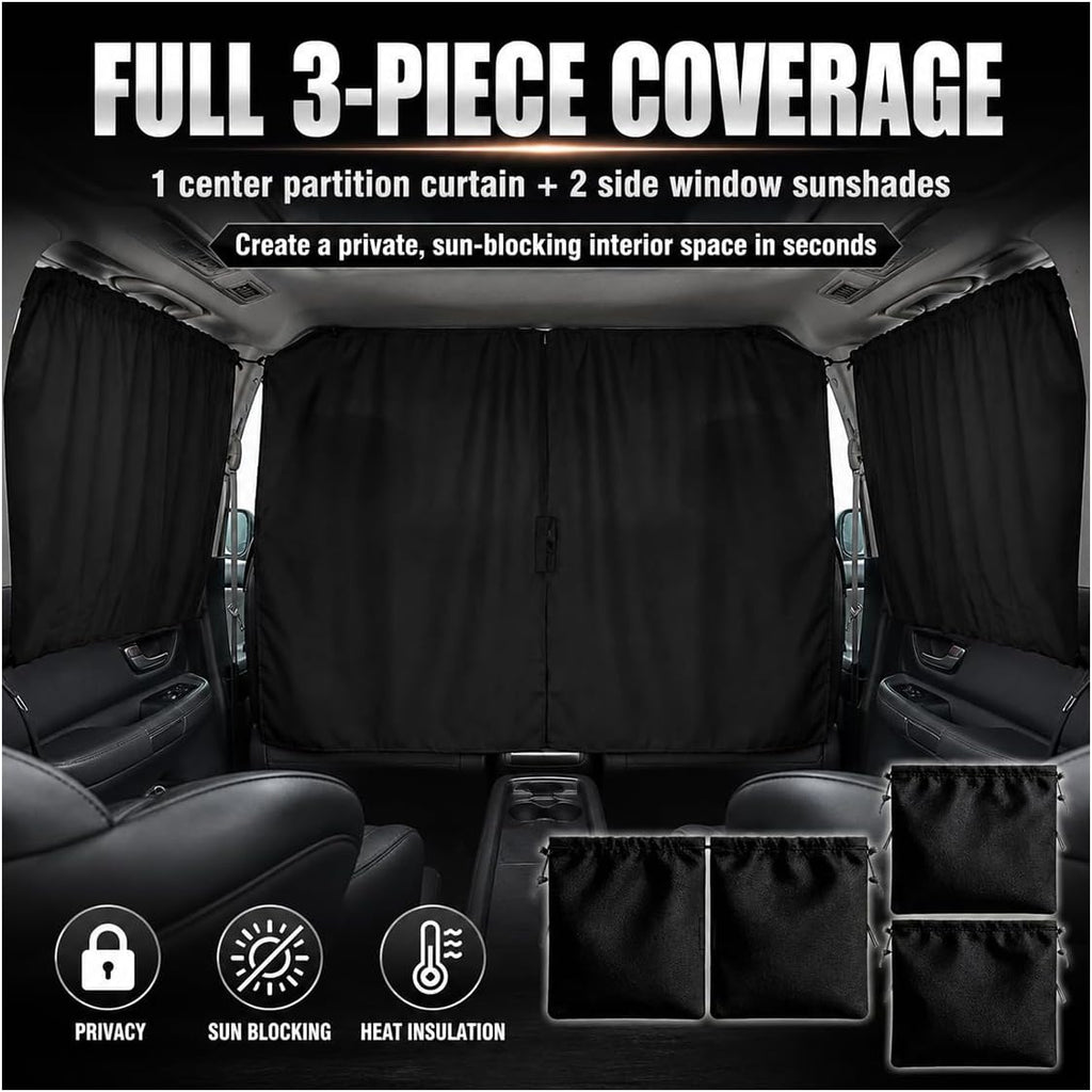 Car Window Shades, Universal UV Blocking Car Side Window Cover, Auto Divider Privacy Curtains, Removable Vehicle Interior Sunshade for Sleeping, Camping, Traveling(3PCS)