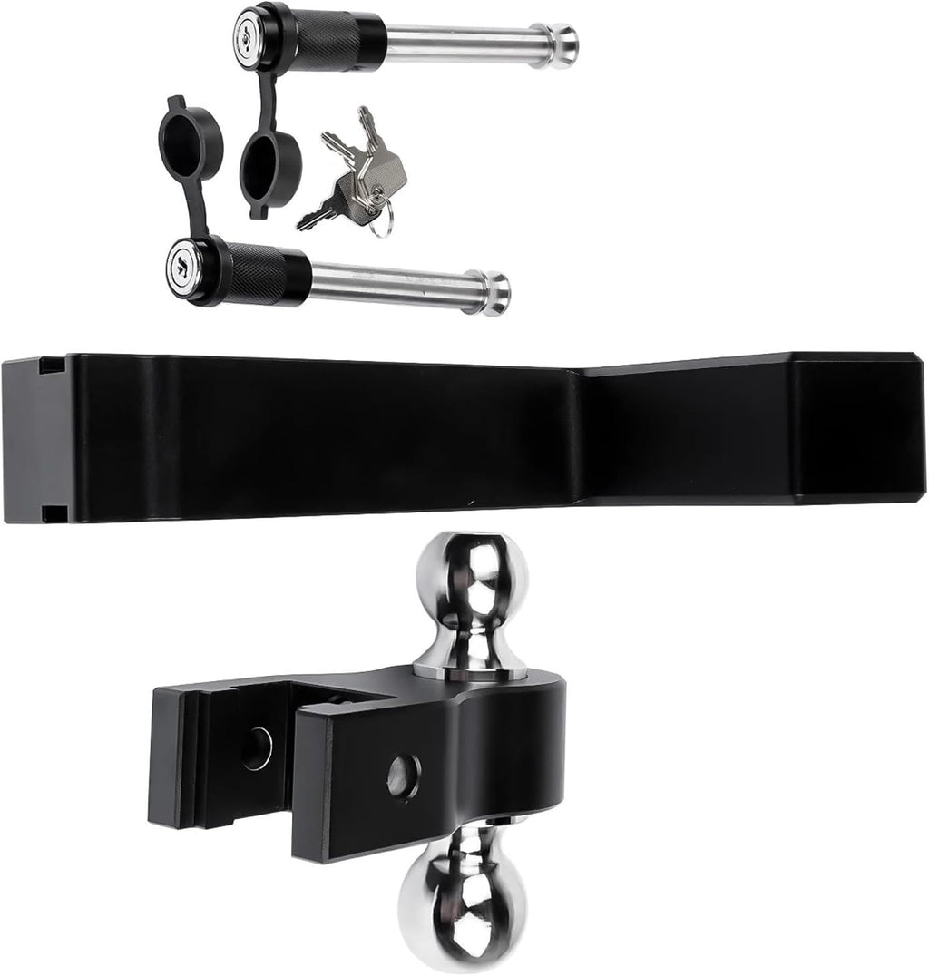 Adjustable 2.5" Trailer Hitch 10" Drop/Rise Dual-Ball 18500 LBS GTW Locks