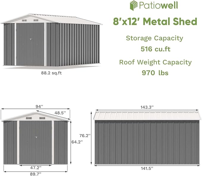 Patiowell 8 x 12 FT Metal Storage Shed - Image 6