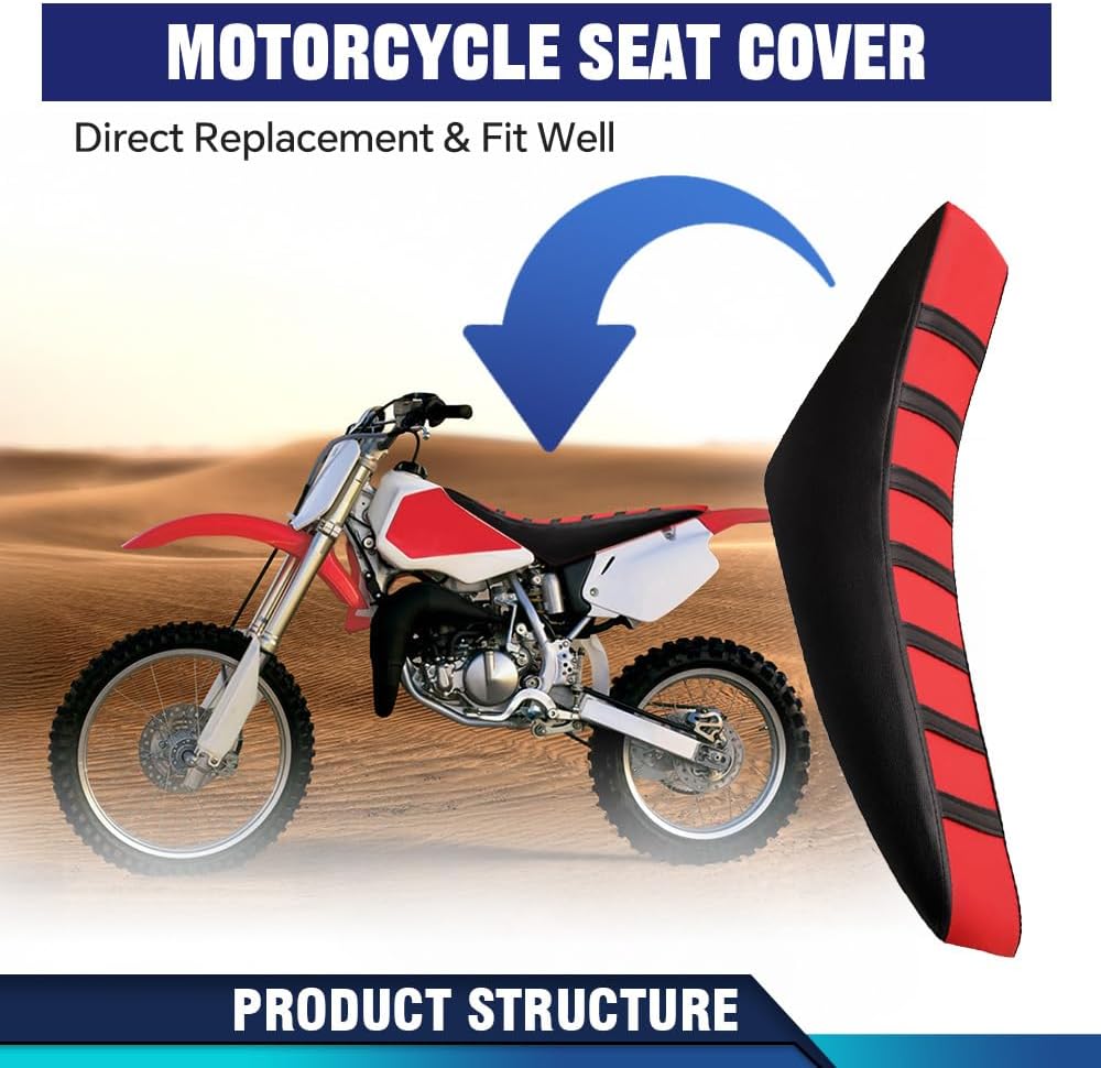 PIT66 Motorcycle Soft Leather Seat Cover, Compatible with Honda CR125R CR250R CR500R CR80R CRF100F CRF125F CRF150F (Red)