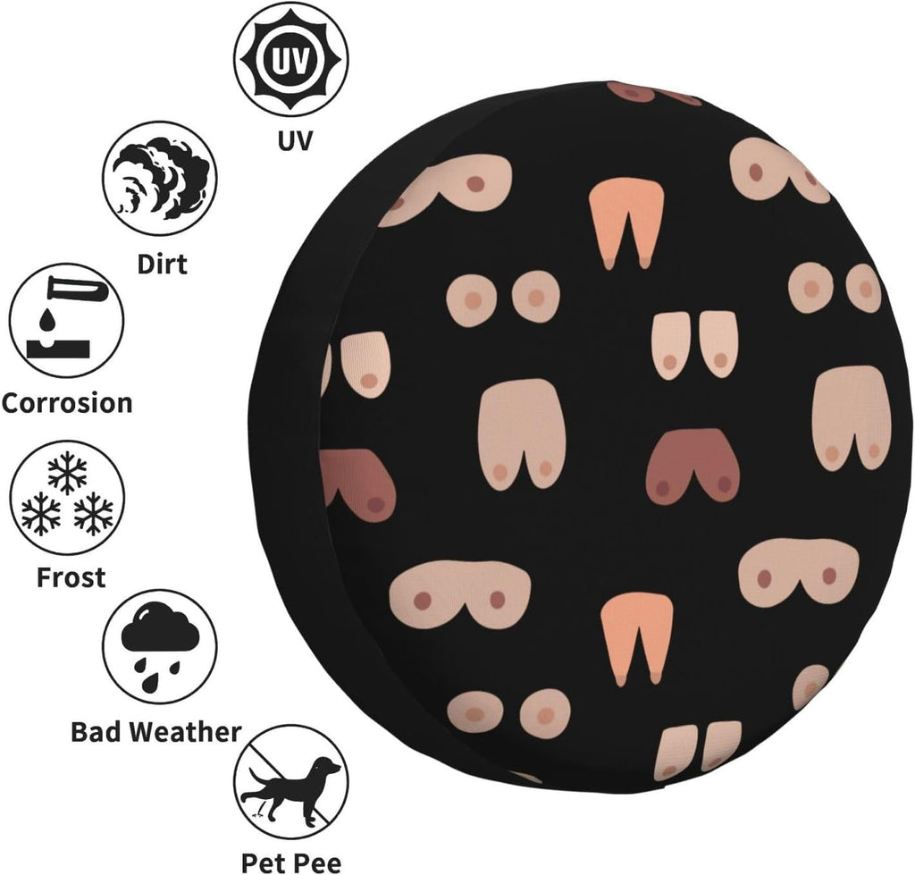 Boobs Funny Art Sign Tire Cover Weatherproof Universal Wheel Protectors for Rv Camper Trailer SUV Truck 16 Inch