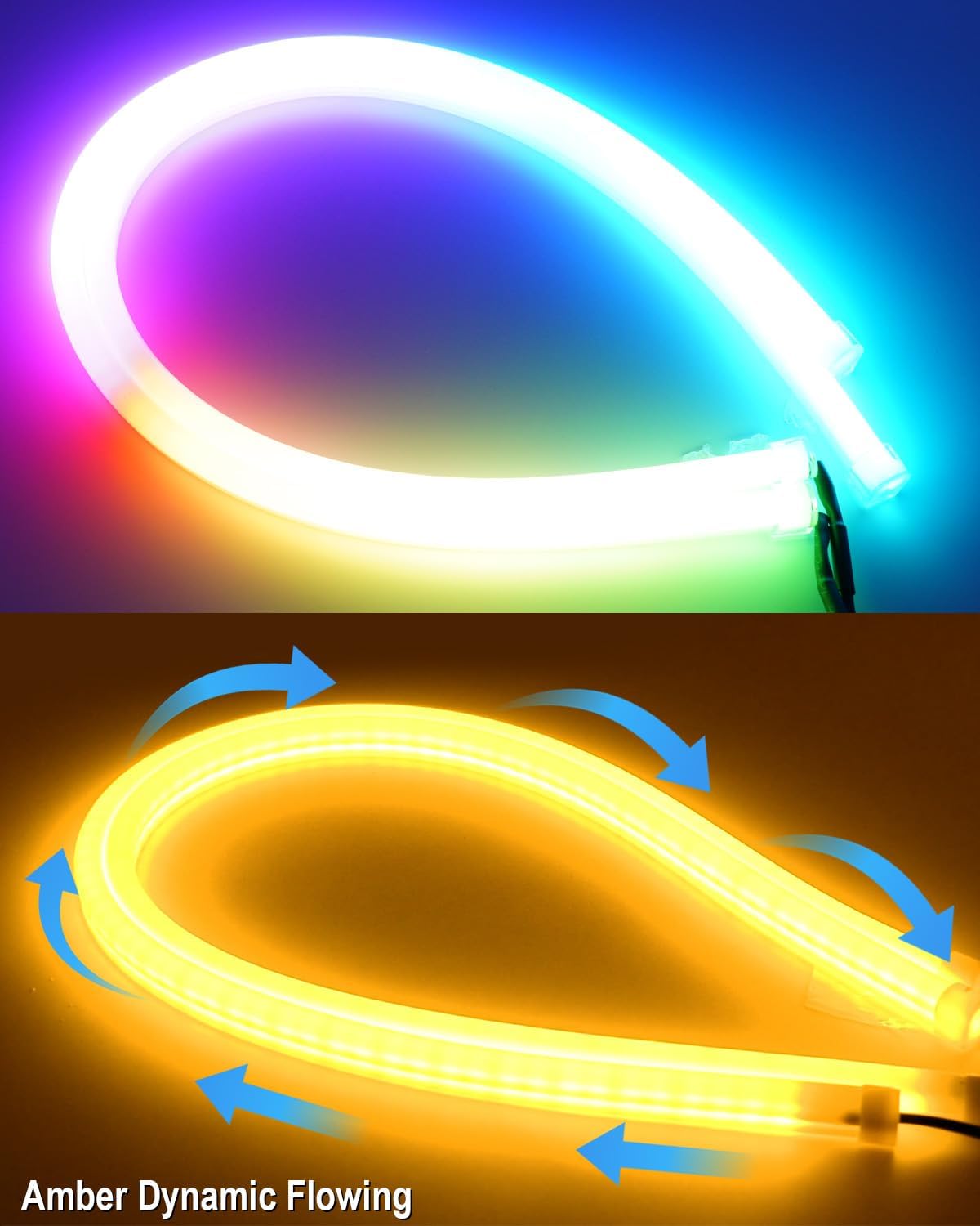 Qasim Sequential LED Strips APP Bluetooth Control RGB Multi Color Headlight 24Inch LED Daytime Running Lights Flexible DRL Tube Strip 12V 2-Pack
