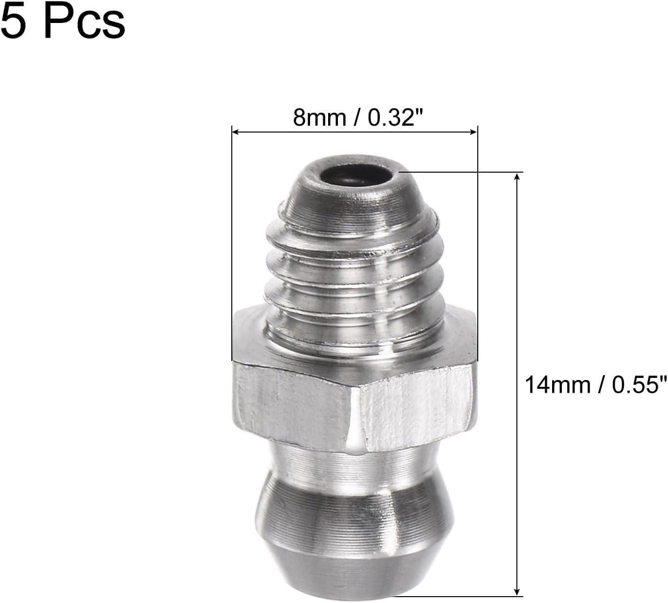 uxcell 304 Stainless Steel Straight Grease Fitting M6 x 1mm Thread Hydraulic Grease Fitting Accessories, 5Pcs