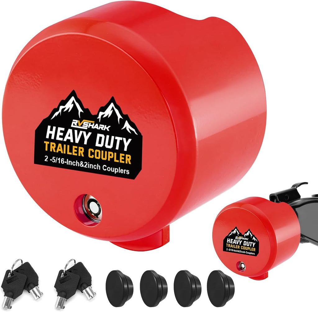 2026 𝑼𝒑𝒅𝒂𝒕𝒆𝒅 Trailer Hitch Locks, Heavy Duty Trailer Coupler Lock Fits 2-5/16"&2" Couplers, Anti-Theft Structural Steel Tongue Lock for RV, Trailer, Boat, Cargo, Camper, Utility–RED
