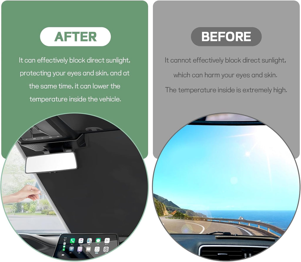 2PCS Car Window Shades, 16" x 49" Retractable Auto Side Window Roller Shade with Suction Cups, Vehicle Windows Sunshade Blocks Sun Heat, UV Glare, Car Accessories (Silver+Black)