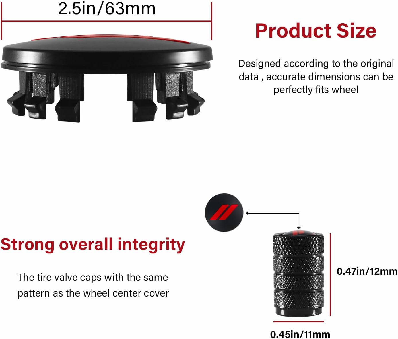 4PCS 63mm=2.5 inch Slash Wheel Center Cap Covers for Dodge Charger Challenger Durango Journey Avenger Hornet Dart R/T SRT Non Fading Hubcaps Rim + Tire Valve Stem Caps Covers Trim (Red)