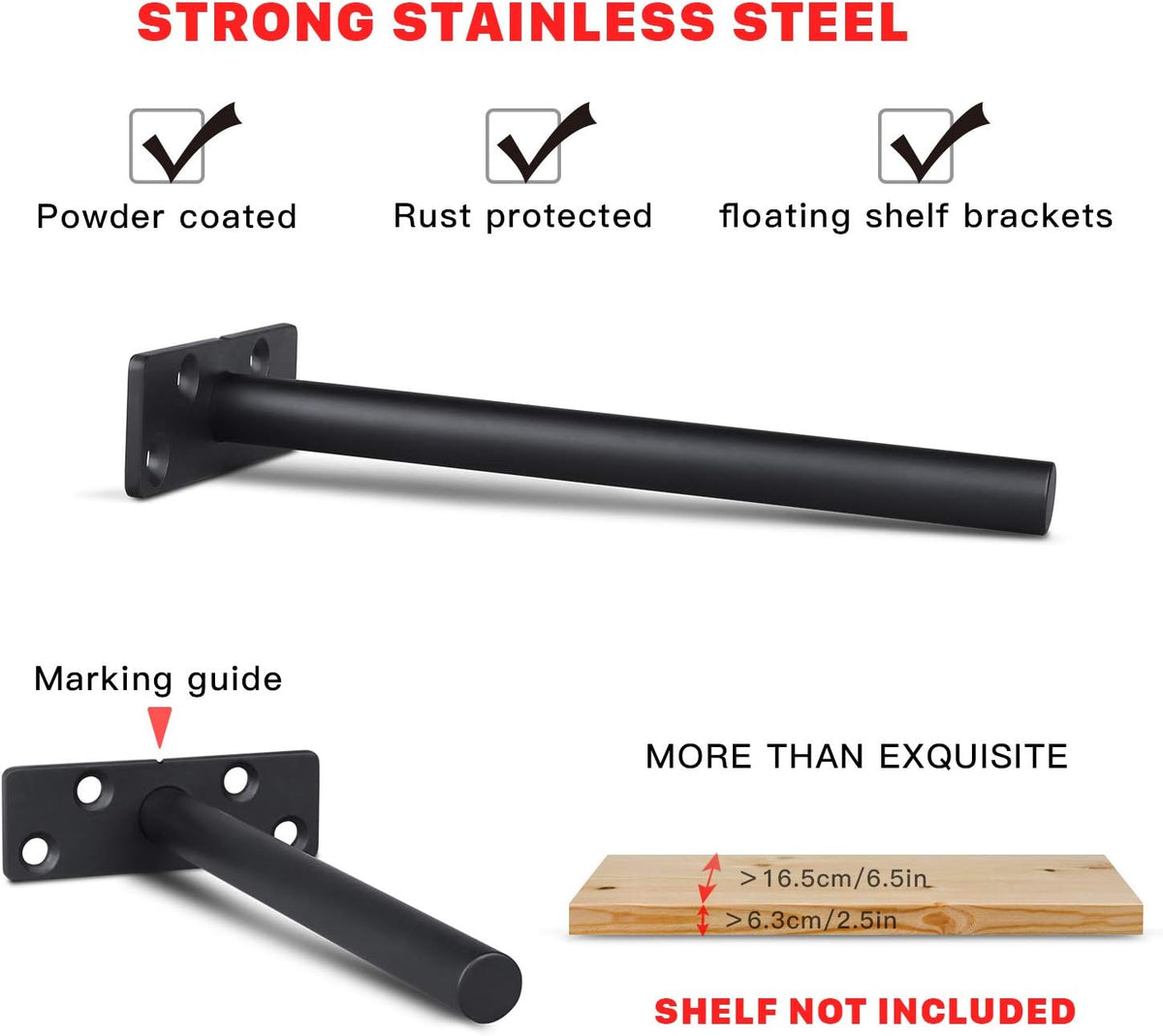 6 inch hidden floating shelf brackets, heavy duty, close-up detail