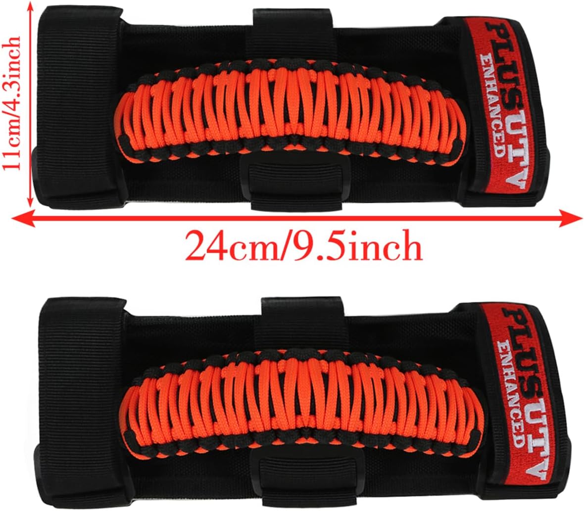 Roll Bar Grab Handles Grips Triple Straps for UTV ATV Polaris Ranger RZR XP900 1000 Honda Pioneer Talon Kawasaki Wildcat Yamaha YXZ Can Strap 1.75 to 2 Inch Bars 2PCS Orange