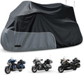Motorcycle Cover Heavy Duty Waterproof, for Motorcycle with Side+Top Box, Compatible with Harley Davidson Ultra Ltd, Road Glide Ltd, Honda Goldwing, BMW, Indian Motorcycle Accessories, Black/Grey