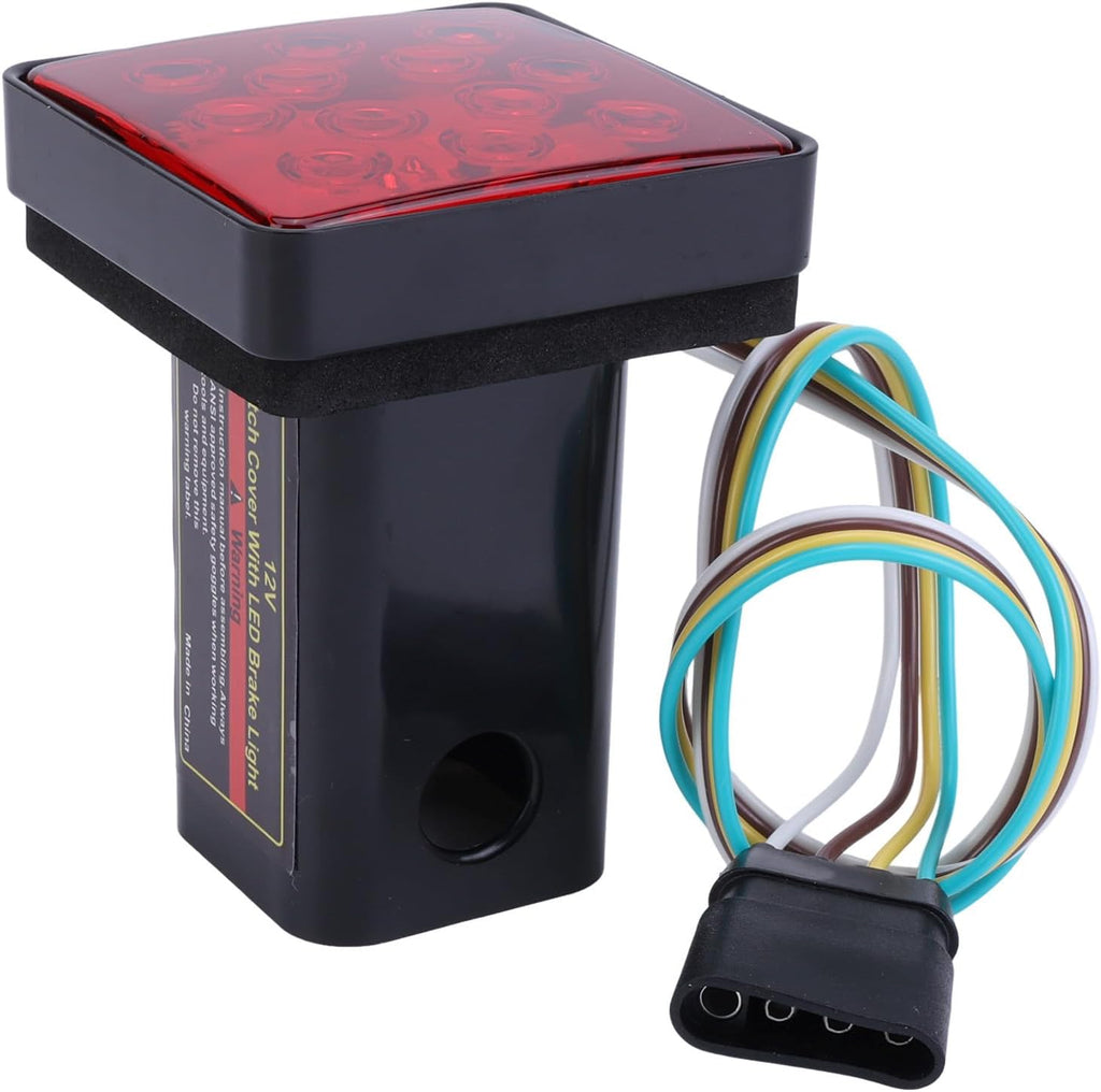 LED Trailer Light,12V Red Super Bright Red Lens Square Tail Light Trailer Hitch Receiver Cover Universal Brake Light Fits 2" Towing Receiver with 4-pin Adapter
