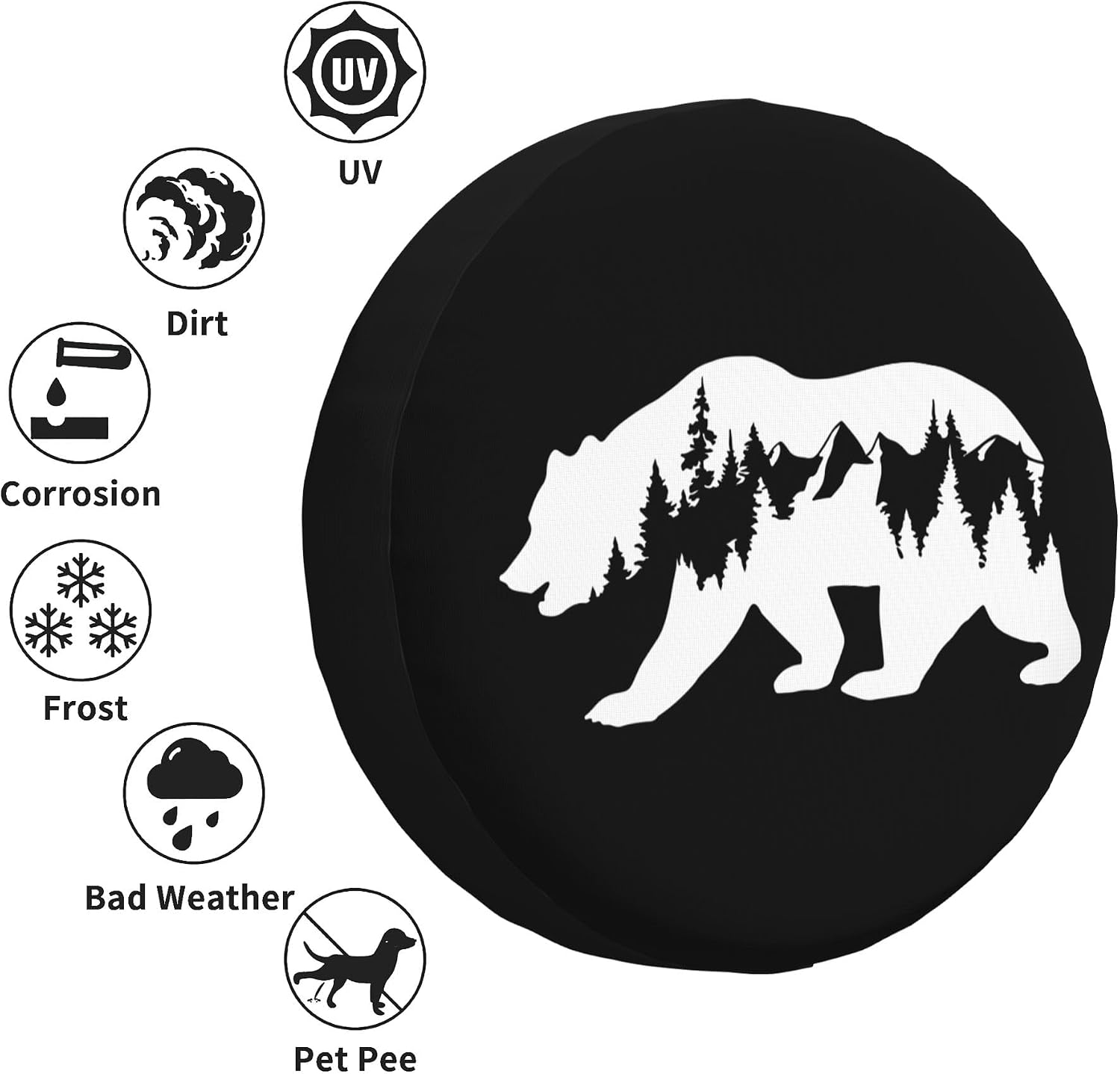 Spare Tire Cover for RV Camper Trailer Bear Forest Silhouette, Weatherproof Universal Spare Tire Cover for RV Travel Trailer Camper Truck 15inch