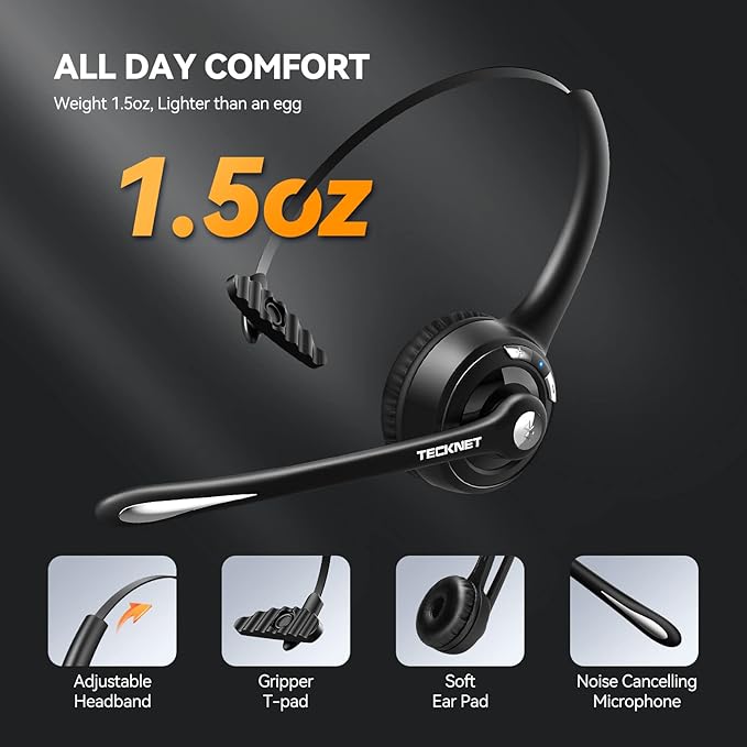 TECKNET Bluetooth Headset, Wireless On Ear Headphones - Image 4