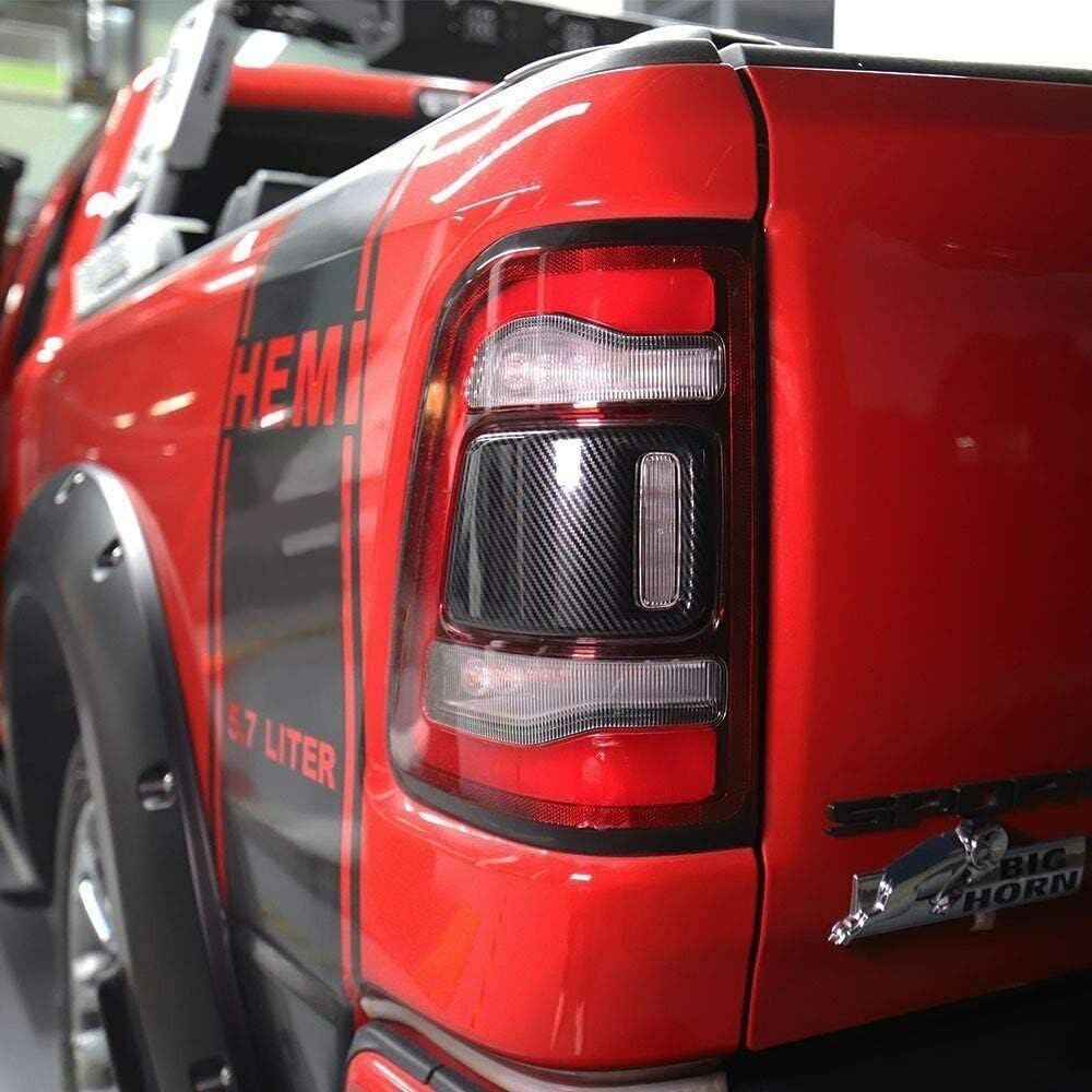 Carbon Fiber ABS Rear Tail Light Cover Trim for Ram 1500 2019-2021