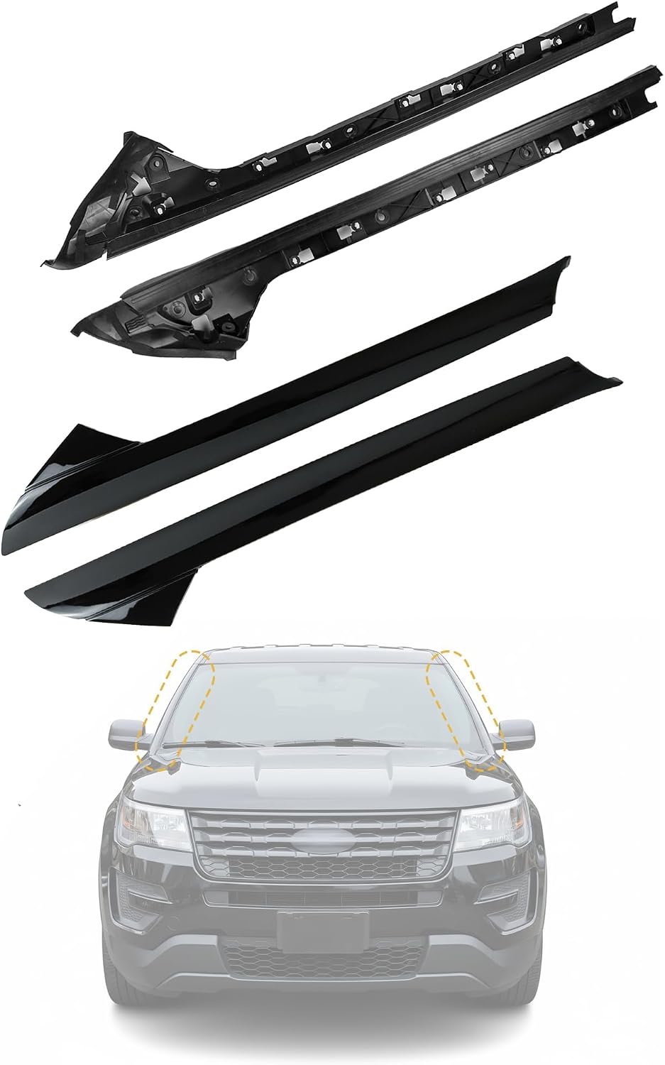 Flecto 2-Pack A-Pillar Molding Trim Outer & Inner Brackets Front Left & Right Pair Compatible with Ford Explorer 2011-2019, Replaces 926-450 926-451