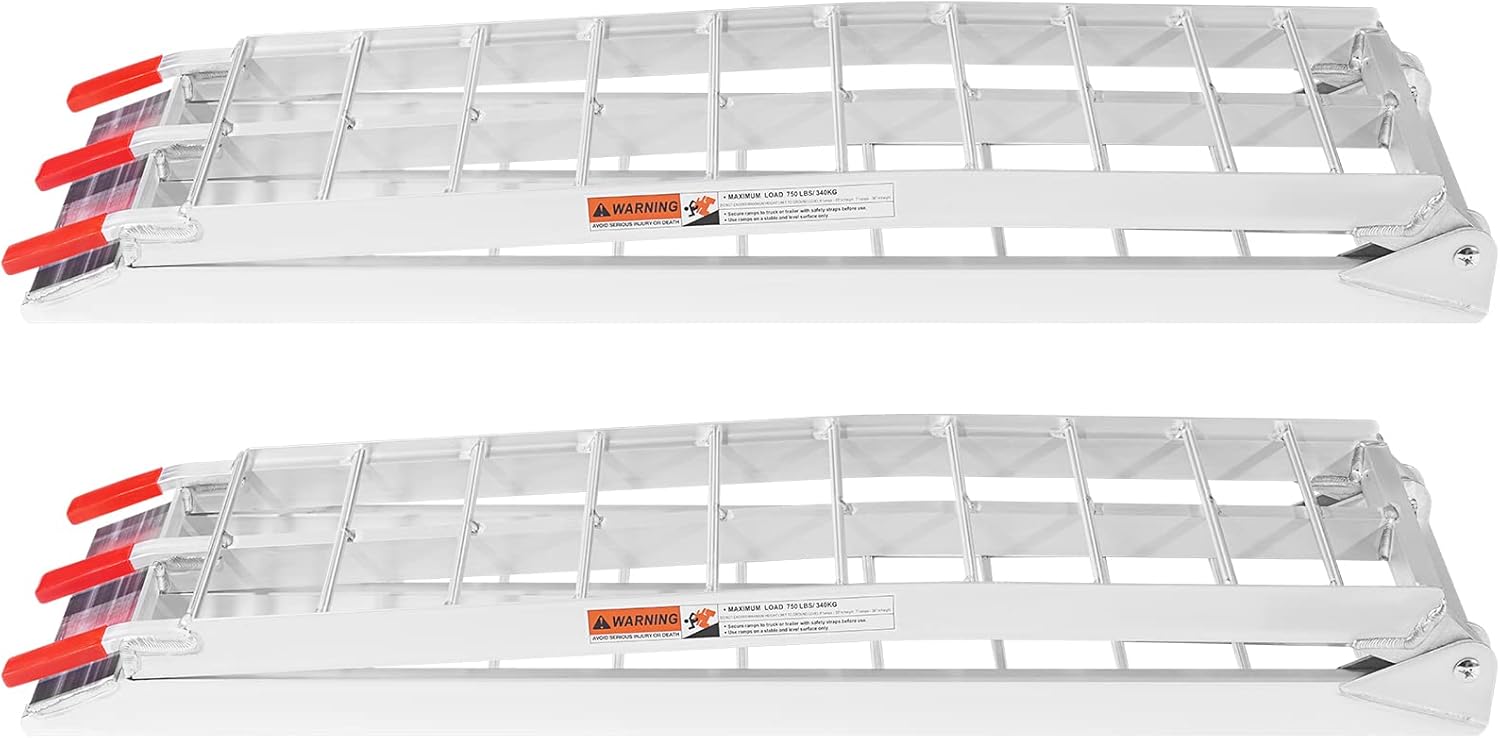 VEVOR 7.5ft Aluminum Ramps, 1500 lbs Folding Loading Ramps (2 pcs Set) for Pickup Trucks Bed, Trailers Ramp with Load Straps for Dirt Bike, UTV, ATV, Trucks, Lawn Mowers, Cargo Trailer, 89" L x 12" W