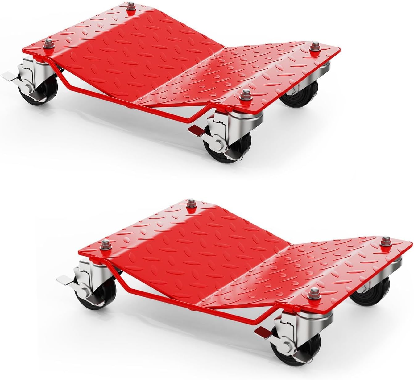 2 Pack 3000lbs Car Wheel Dolly with Brakes, Heavy Duty Vehicle Skates for Effortless Moving of Cars, Trucks, Trailers, Motorcycles, Garage Tools, Red