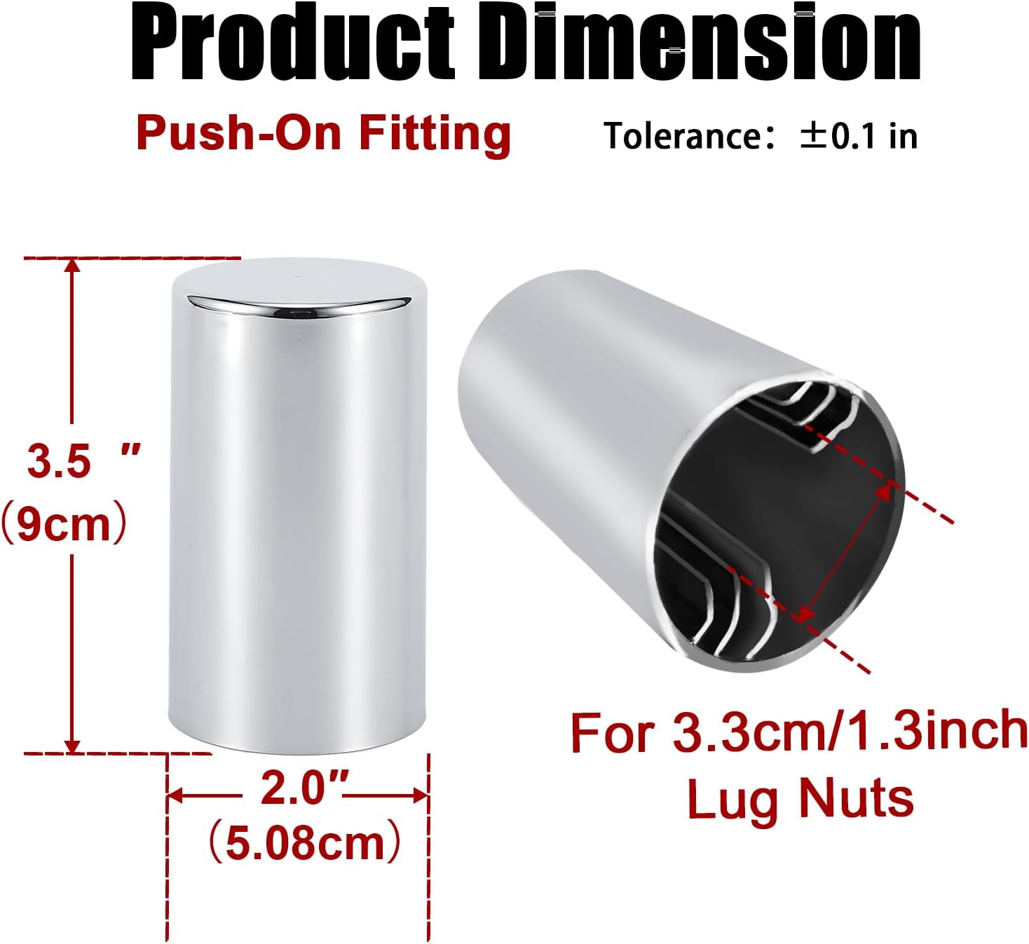 33mm x 3 1/2" Lug Nut Cover ABS Chrome Plastic Cylinder Nut Cover, Push-On fit Hub Piloted Wheels, Complete Axle Cover Kits, Lug Nut Covers for Semi Trucks Trailers, 20 Pack