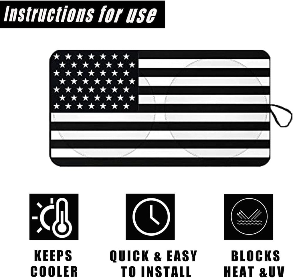 Ziciner American Flag Auto Windshield Sun Shade, 64"34" - Universal Car Accessory, Foldable Sun Heat Blocker and Keep Car Cool