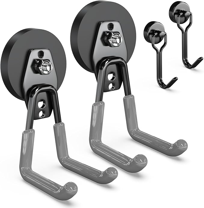 3-H Heavy Duty Magnet Garage Hooks 2 Pack, Large Strong Magnetic Hooks by 3-H