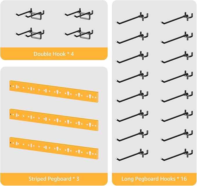 CCCEI 3 Modular Pegboard Strip Storage, Metal Peg Slat Wall Mount - Image 4
