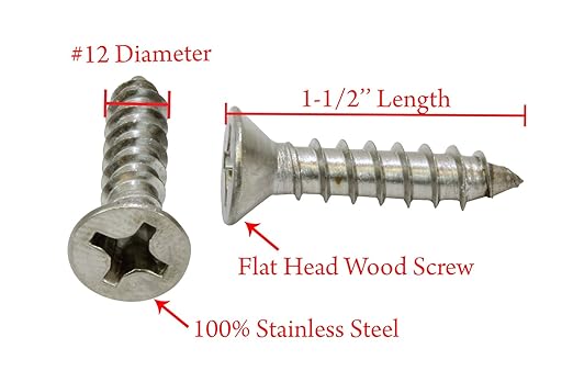 Bolt Dropper #12 X 1-1/2'' Stainless Steel Flat Head Phillips Wood Screw - Image 2