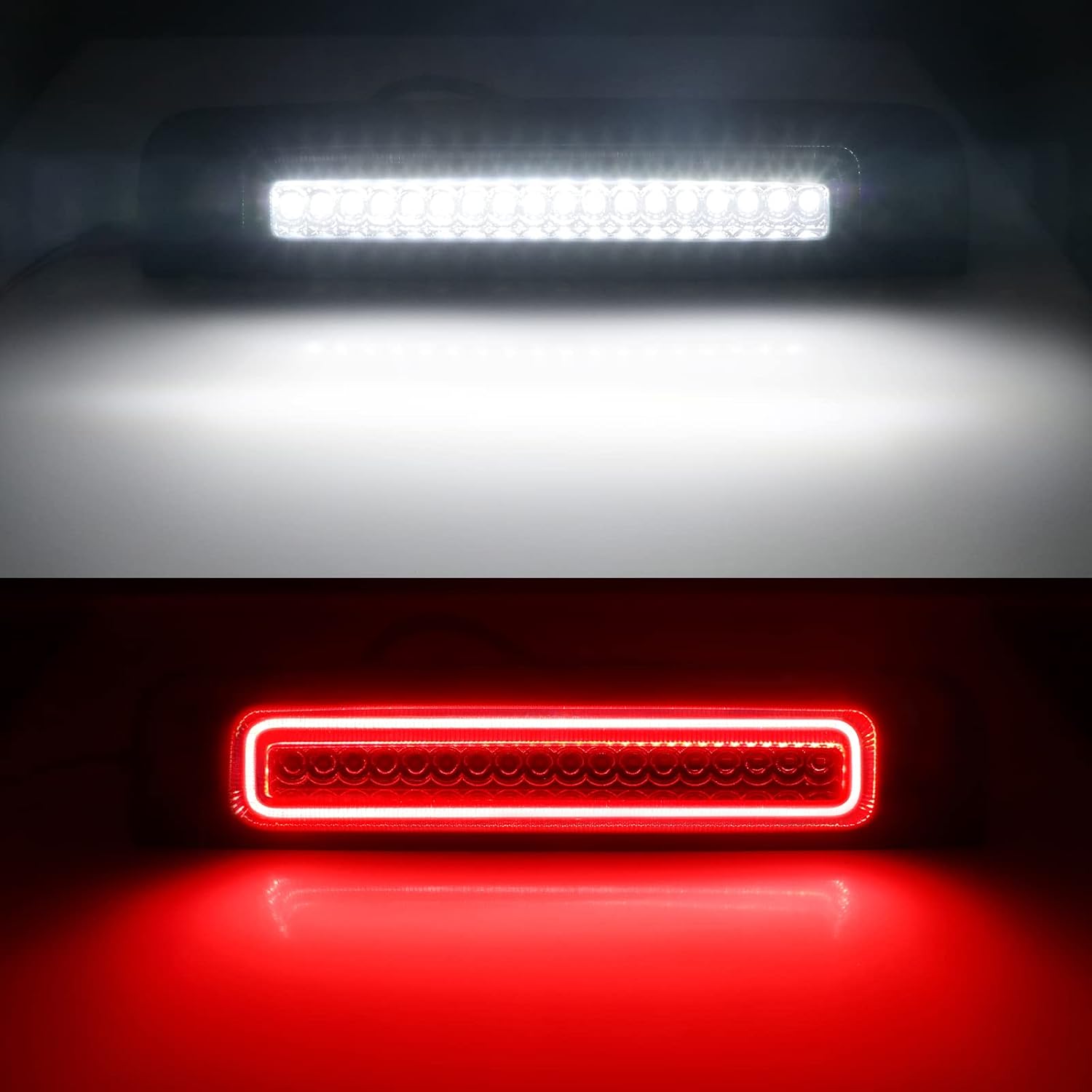 R&F Auto LED Strobe Third Brake Light Compatible With Ram 1500 2500 3500 4500 5500, 2010-2018, F1 Style Red Flash Smoked High Mounted Stop Lights with Seal Foam Gaskets Roof Cargo Lamp Pickup Truck