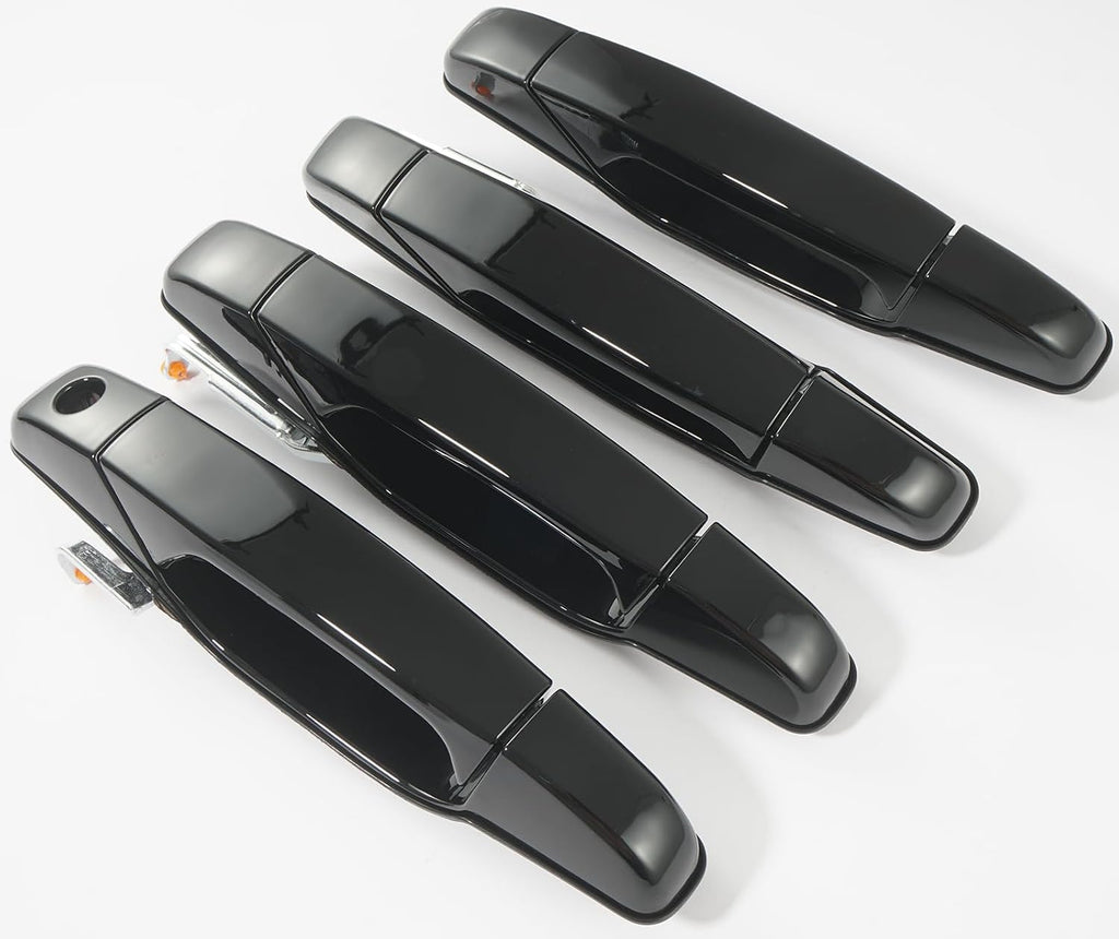 Exterior Door Handle, 4PCS Black Front Rear Driver Passenger Compatible with 2007-2014 Chevy Silverado Suburban Avalanche Tahoe, GMC Sierra Yukon Cadillac Escalade Replace 20828258 22738721