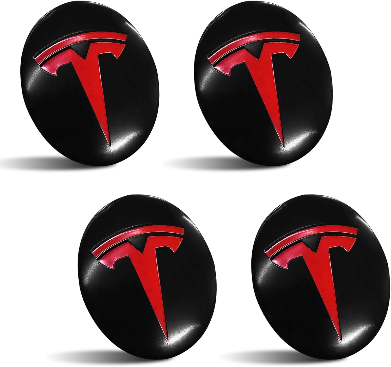 4 Pack Aluminum Waterproof Wheel Cover Center Emblem Sticker for Tesla Model 3 Model Y 56mm Hubcaps Wheel Rim Cover (Matte Black Background+Red Emblem)