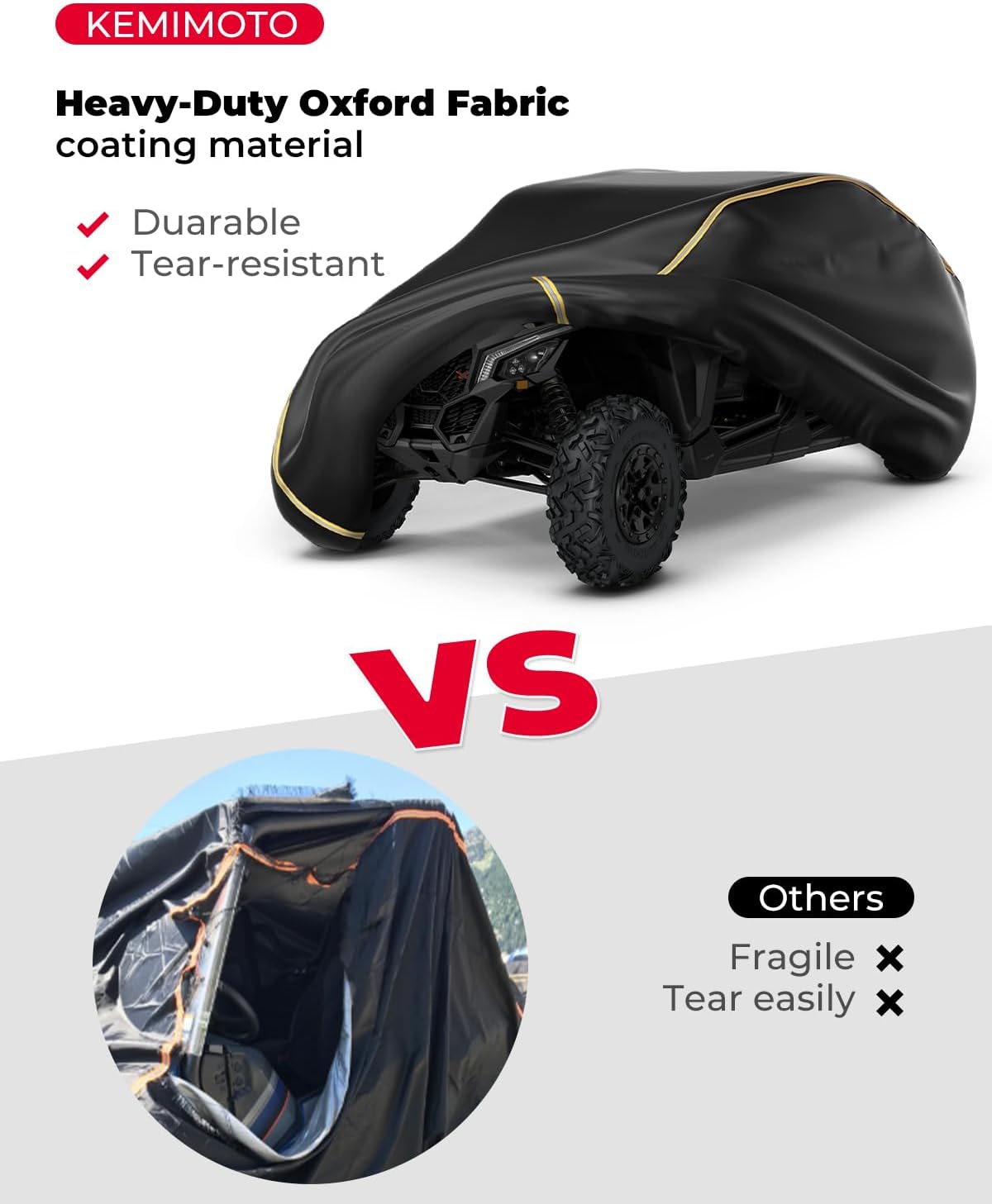 KEMIMOTO X3 MAX Cover 4 Seater, Waterproof Oxford Cloth Long Lasting Keep Clean Cab Enclosure UTV Cover, 177"×73"×63" Large, Compatible with Can-Am Maverick X3 MAX 2017-2025