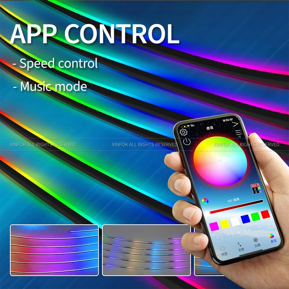 Ambient Lighting Car led Lights Interior, 43.3'' USB Powered Acrylic Neon Flexible Strip Model y Ambient Lighting kit with Remote APP,Dynamic RGB 2 in 1 Music Lights Sync for Inside car Decorations