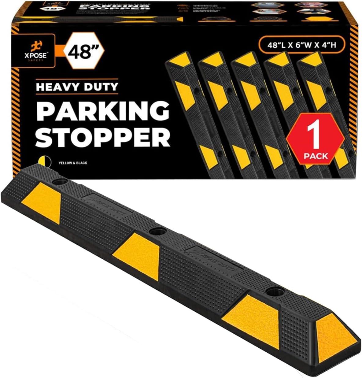 Xpose Safety 48" Heavy Duty Rubber Parking Stopper – 1 Pack Wheel Blocks