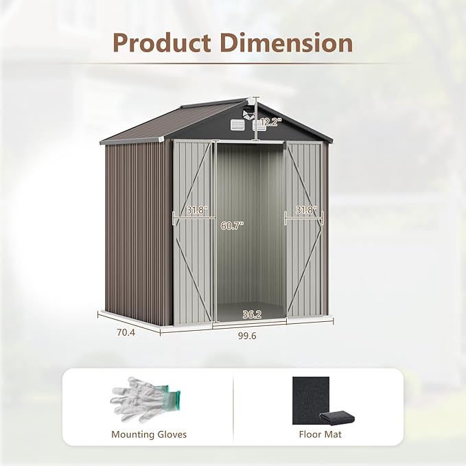 8x6 FT Outdoor Storage Shed, Metal Tool Sheds, Waterproof Outside Storage Shed - Image 3