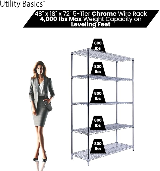 48"x18"x72" Chrome 5-Tier PREMIUM Wire Shelving NSF 4000 LBS MAX CAPACITY Heavy - Image 3